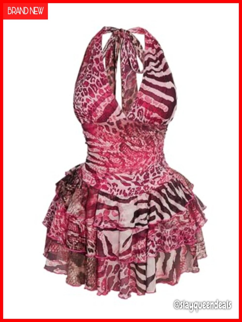 Plus Size Halter Mini Dress Animal Print Backless Ruffle Skort Y2K